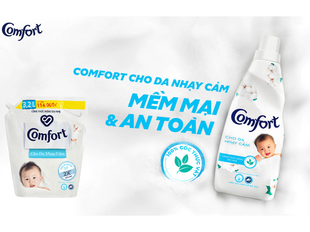 Nước xả mềm vải Comfort cho da nhạy cảm với công thức dịu nhẹ cho quần áo em bé túi 3.2 lít 2