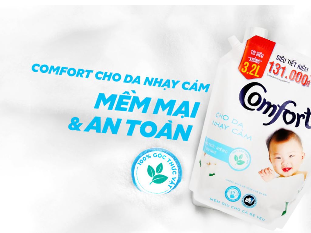 Nước xả mềm vải Comfort cho da nhạy cảm với công thức dịu nhẹ cho quần áo em bé túi 3.2 lít 2