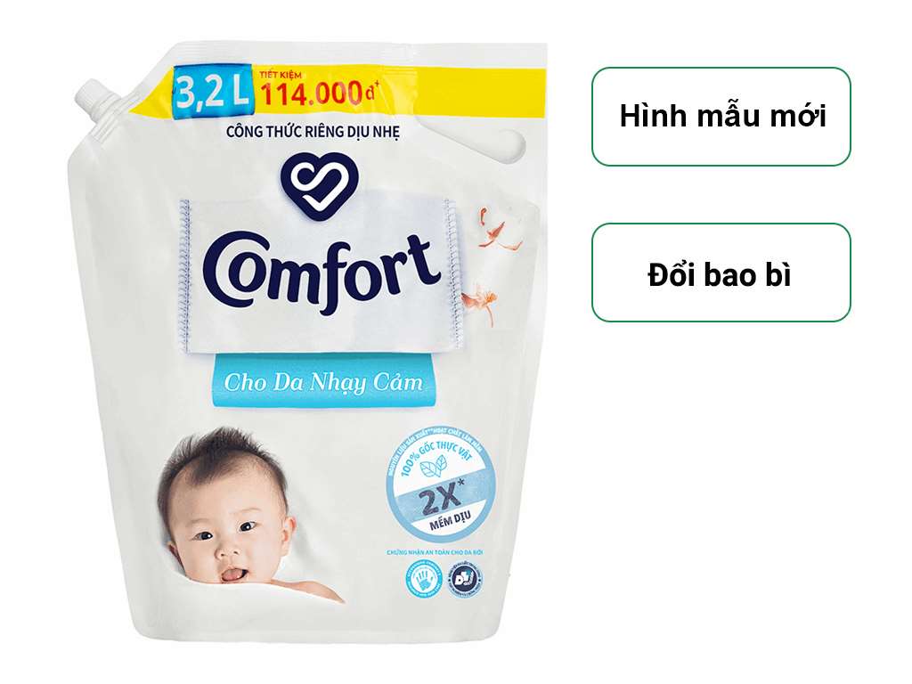 Nước xả mềm vải Comfort cho da nhạy cảm với công thức dịu nhẹ cho quần áo em bé túi 3.2 lít 1