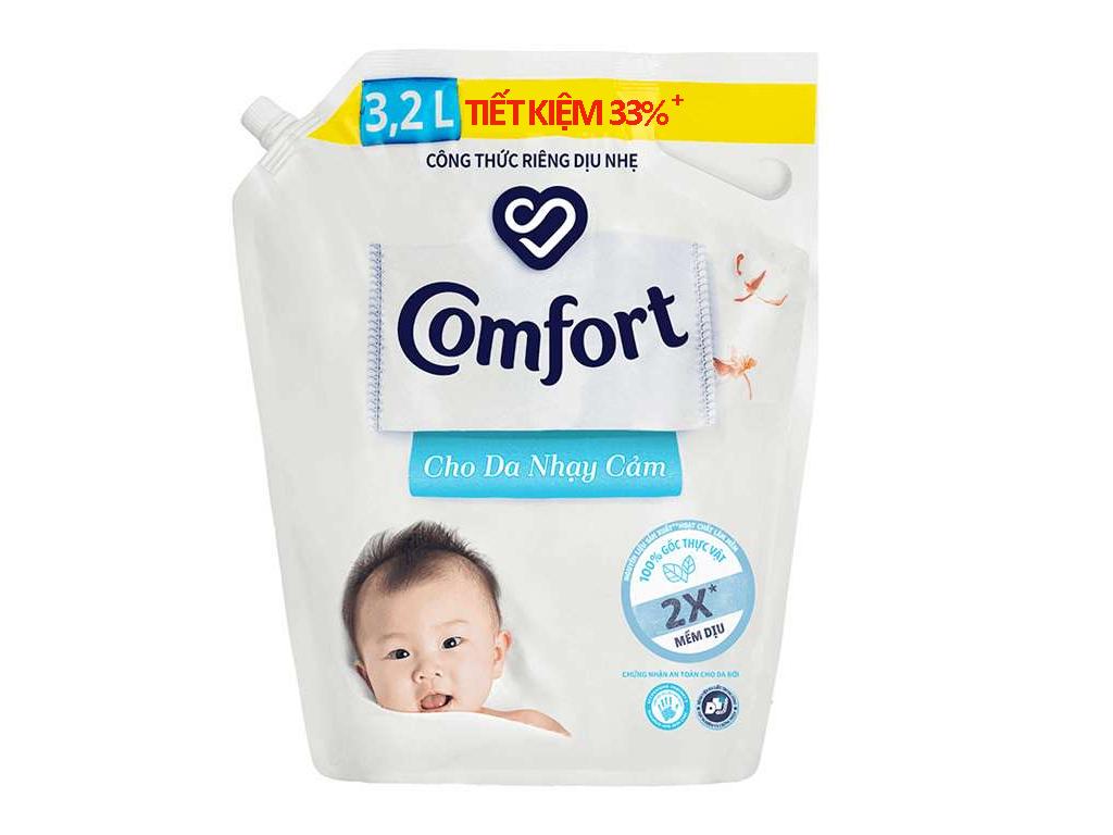 Nước xả mềm vải Comfort cho da nhạy cảm với công thức dịu nhẹ cho quần áo em bé túi 3.2 lít 1