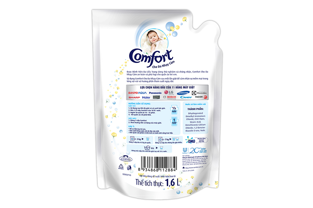 Nước xả Comfort đậm đặc cho Da nhạy cảm túi 1.6 lít