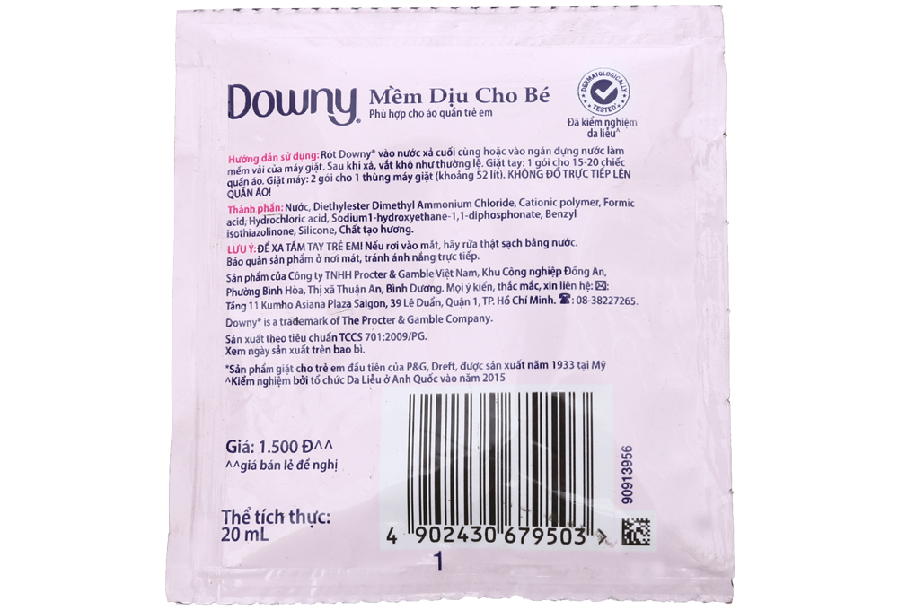 Nước xả Downy mềm dịu cho Bé gói 20ml (dây 10 gói)