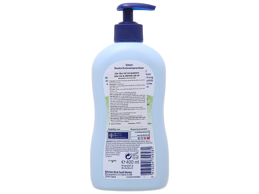 Sữa tắm cho bé Bubchen hoa cúc và protein lúa mì 400ml 3