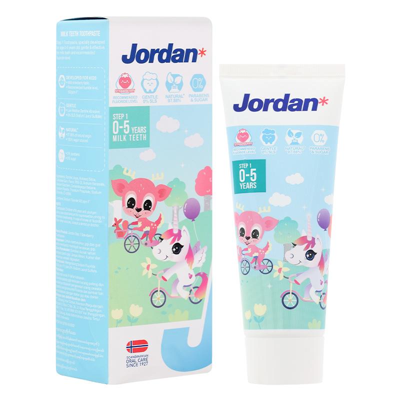 Kem đánh răng cho bé tuổi Jordan hương dâu 75g chính hãng