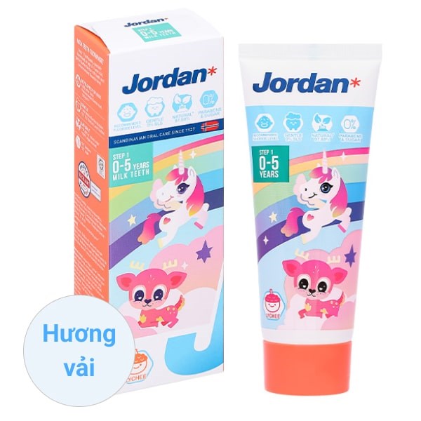 Kem Đánh Răng Cho Bé 0 - 5 Tuổi Jordan Hương Vải 75G - Giao Bao Bì Ngẫu Nhiên