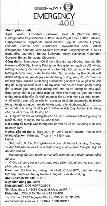 Kem Dottor Primo Emergency 400 làm sạch, làm dịu da