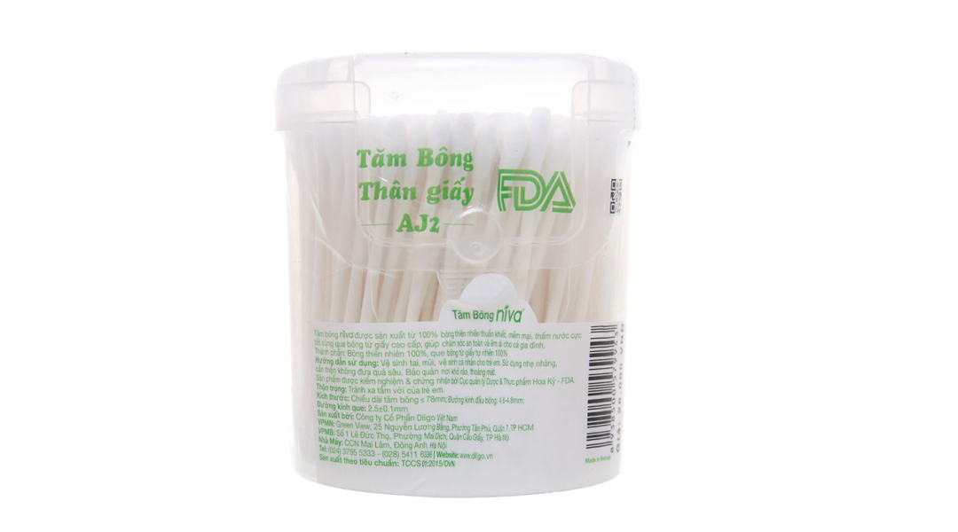 Tăm bông ráy tai Niva AJ2 thân giấy đầu tròn và xoắn hũ 200 que - 08/ ...