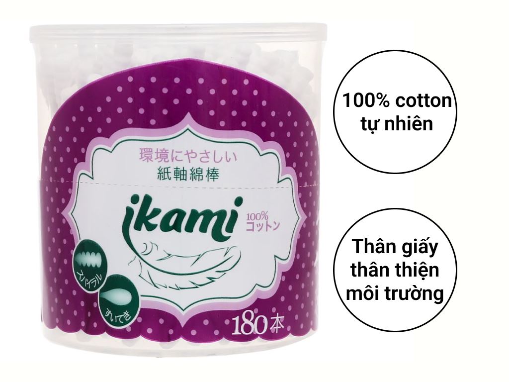 Tăm bông thân giấy Ikami 1 đầu xoắn, 1 đầu hình giọt nước hộp 180 cây 2