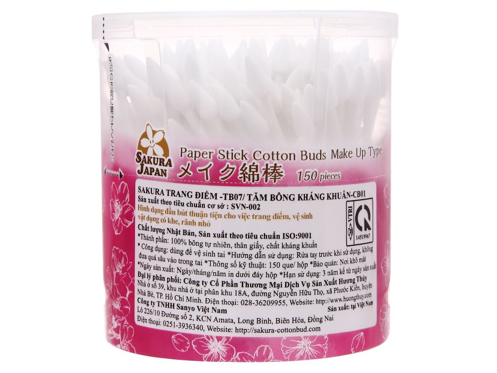 Tăm bông kháng khuẩn SAKURA trang điểm tb07 hộp 150 cây 2