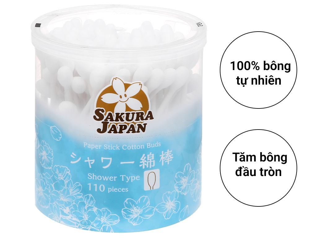 Tăm bông kháng khuẩn SAKURA tiêu chuẩn tb10 hộp 110 cây 2