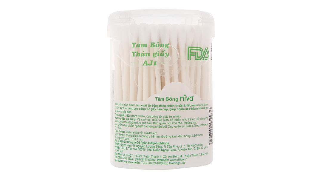 Tăm bông ráy tai Niva AJ1 thân giấy đầu tròn và xoắn hũ 100 que - 08/ ...