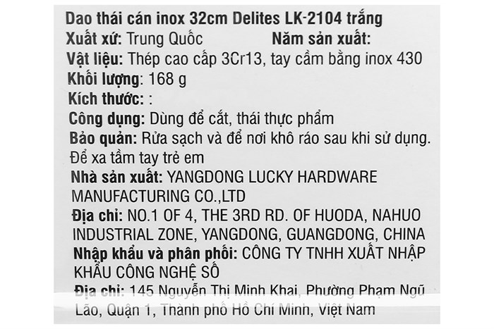 Dao thái inox Delites LK-2104 Màu Trắng