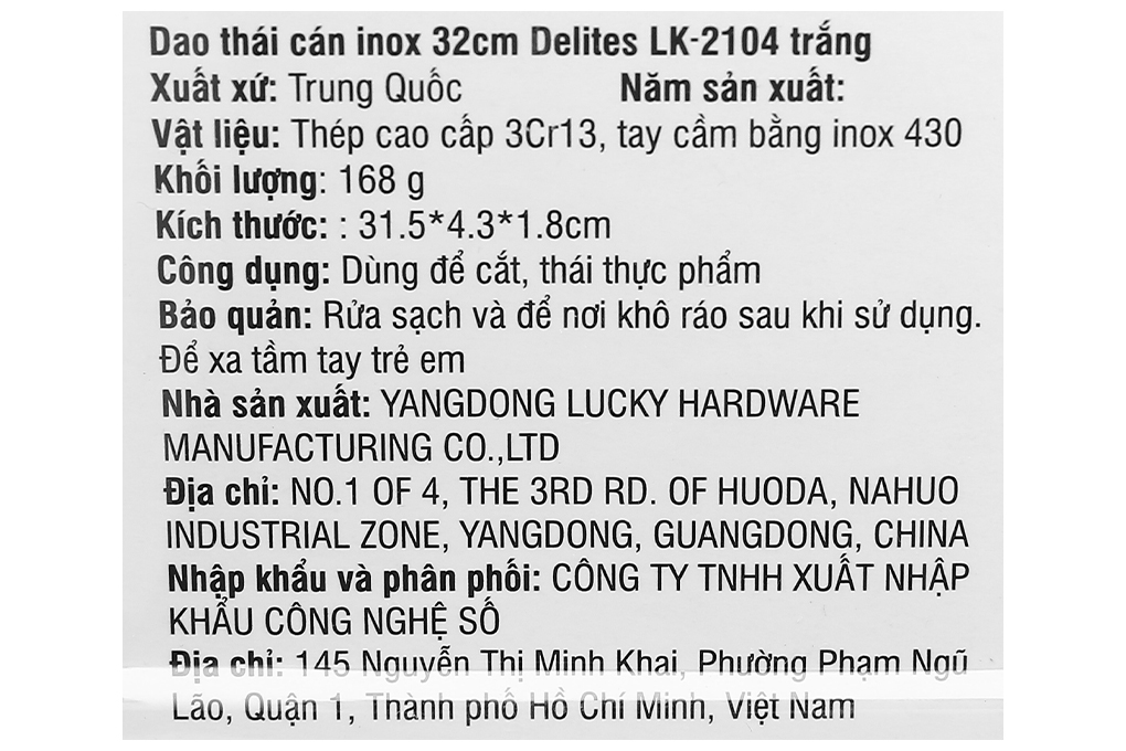 Dao thái thép Delites LK-2104