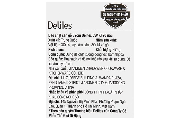 Dao chặt inox Delites CW KF20 Màu Nâu