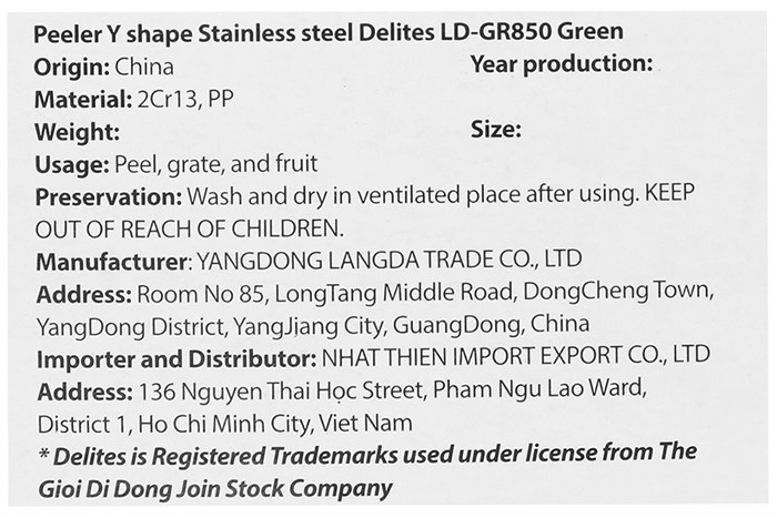 Dao bào chữ Y inox Delites LD-GR850 Màu Xanh lá