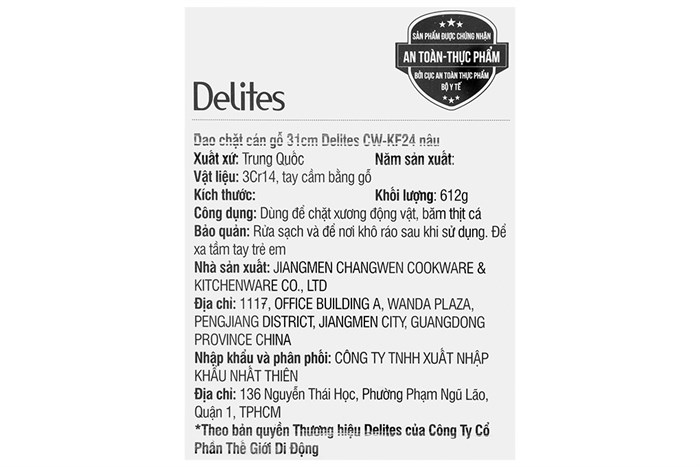 Dao chặt inox Delites CW-KF24 Màu Nâu