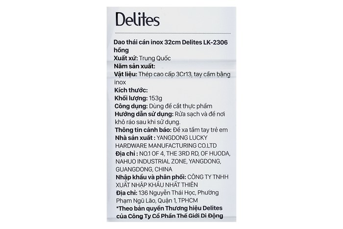 Dao thái inox Delites LK 2306 Màu Hồng
