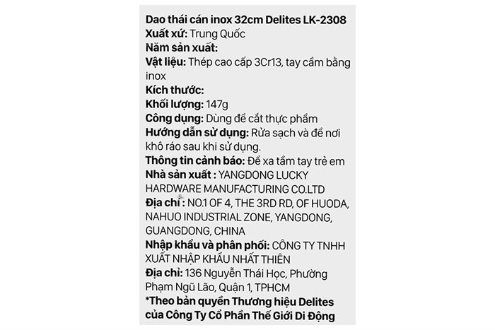 Dao thái inox Delites LK 2308 Màu Bạc