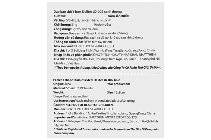 Dao bào chữ Y inox Delites JD-002 Màu Xanh Dương