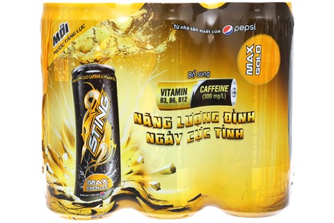 Nước tăng lực Sting Max Gold lon 330ml (Lốc 6 lon)