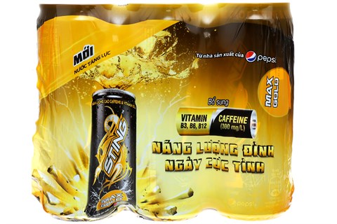 Nước tăng lực Sting Max Gold lon 330ml (Lốc 6 lon)