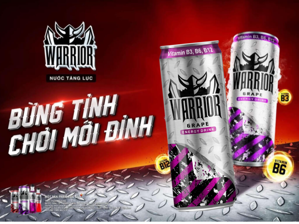 6 lon nước tăng lực Warrior hương nho 325ml 2