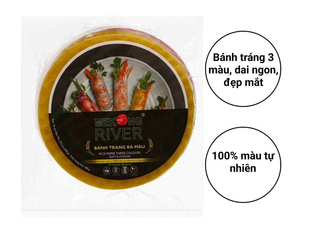 Bánh tráng 16cm ba màu Mekong River gói 300g 2