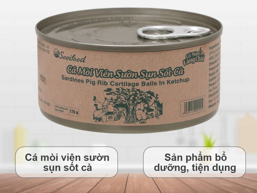 Cá mòi viên sườn sụn sốt cà Làng chài SoviFood hộp 175g 2