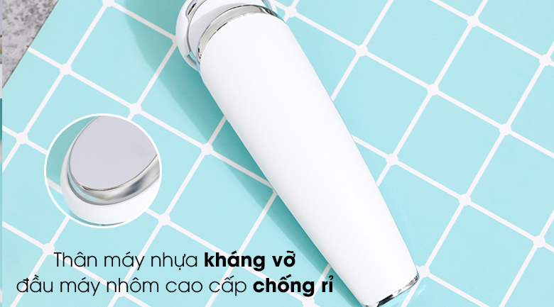 Máy đẩy tinh chất dưỡng trắng Halio Ion White - Thân máy bằng nhựa tốt, kháng vỡ, đầu máy bằng nhôm cao cấp, chống rỉ