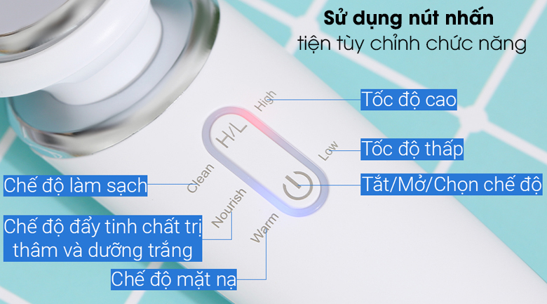 Máy đẩy tinh chất dưỡng trắng Halio Ion White - Bảng điều khiển nút nhấn tùy chỉnh chính xác các chế độ, tốc độ