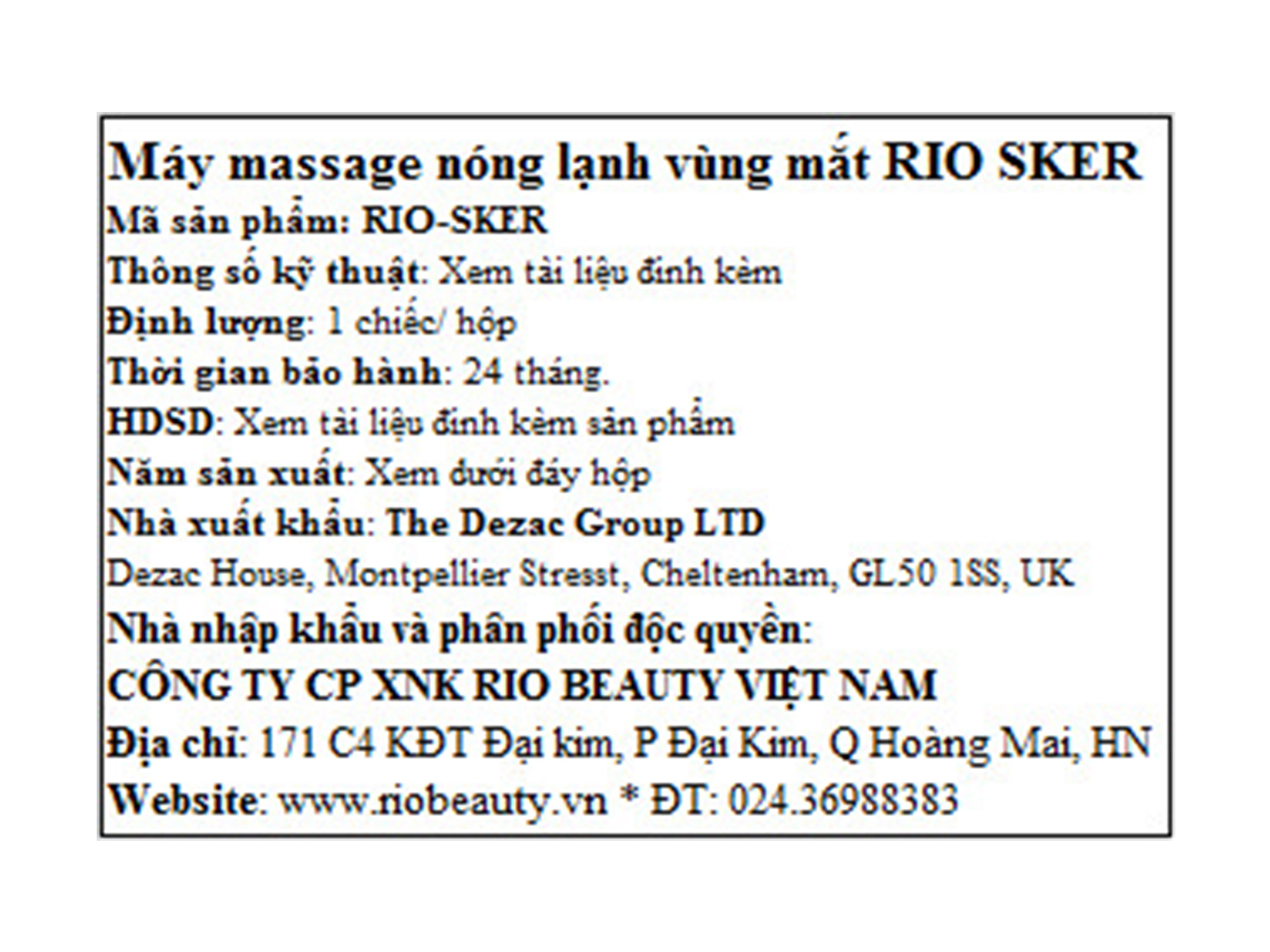 Siêu thị máy massage nóng lạnh vùng mắt Rio Sker