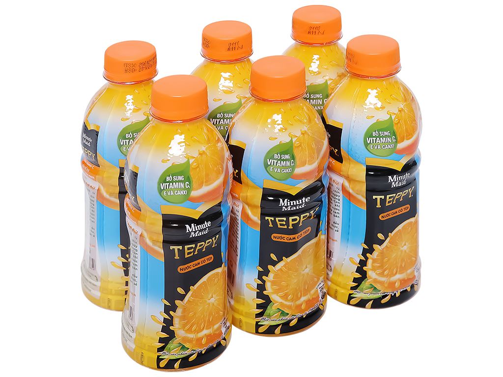 6 chai nước cam có tép Teppy 327ml 1