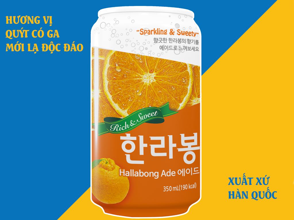 6 lon nước ép trái cây có ga Hallabong Ade vị quýt 350ml 2