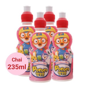 4 chai nước trái cây Pororo vị dâu 235ml
