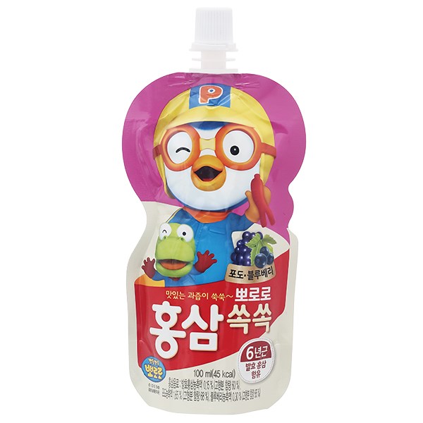 Nước Ép Trái Cây Pororo Hồng Sâm Vị Nho, Việt Quất 100 Ml (Từ 1 Tuổi)