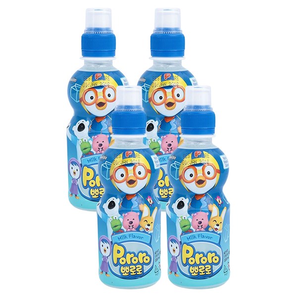 Combo 4 Chai Nước Ép Trái Cây Pororo Vị Sữa 235 Ml (Từ 3 Tuổi)