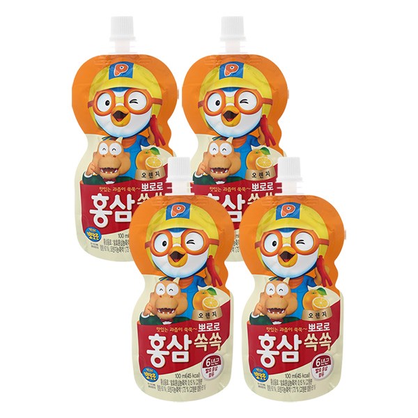 Combo 4 Túi Nước Ép Trái Cây Pororo Hồng Sâm Vị Cam 100 Ml (Từ 1 Tuổi)