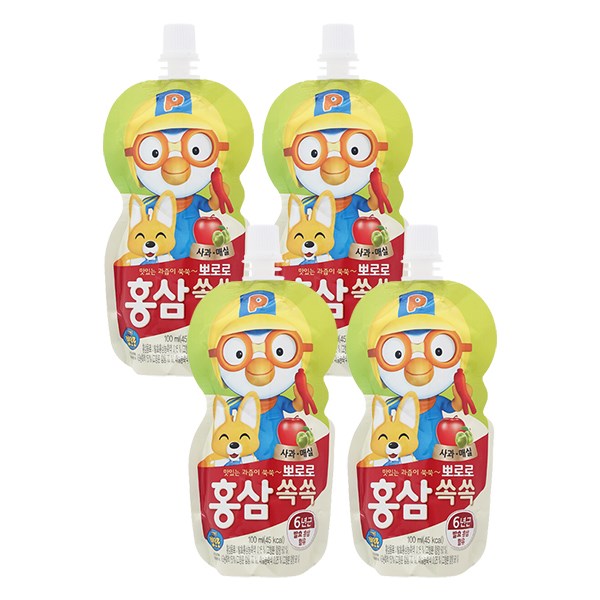 Combo 4 Túi Nước Ép Trái Cây Pororo Hồng Sâm Vị Táo, Mơ 100 Ml (Từ 1 Tuổi)