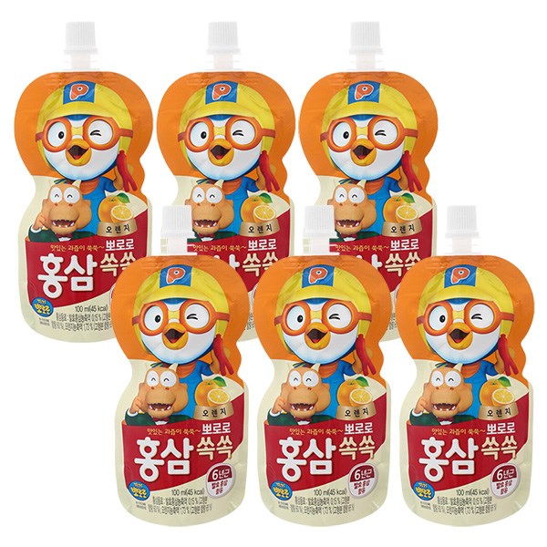 Combo 6 Túi Nước Ép Trái Cây Pororo Hồng Sâm Vị Cam 100 Ml (Từ 1 Tuổi)