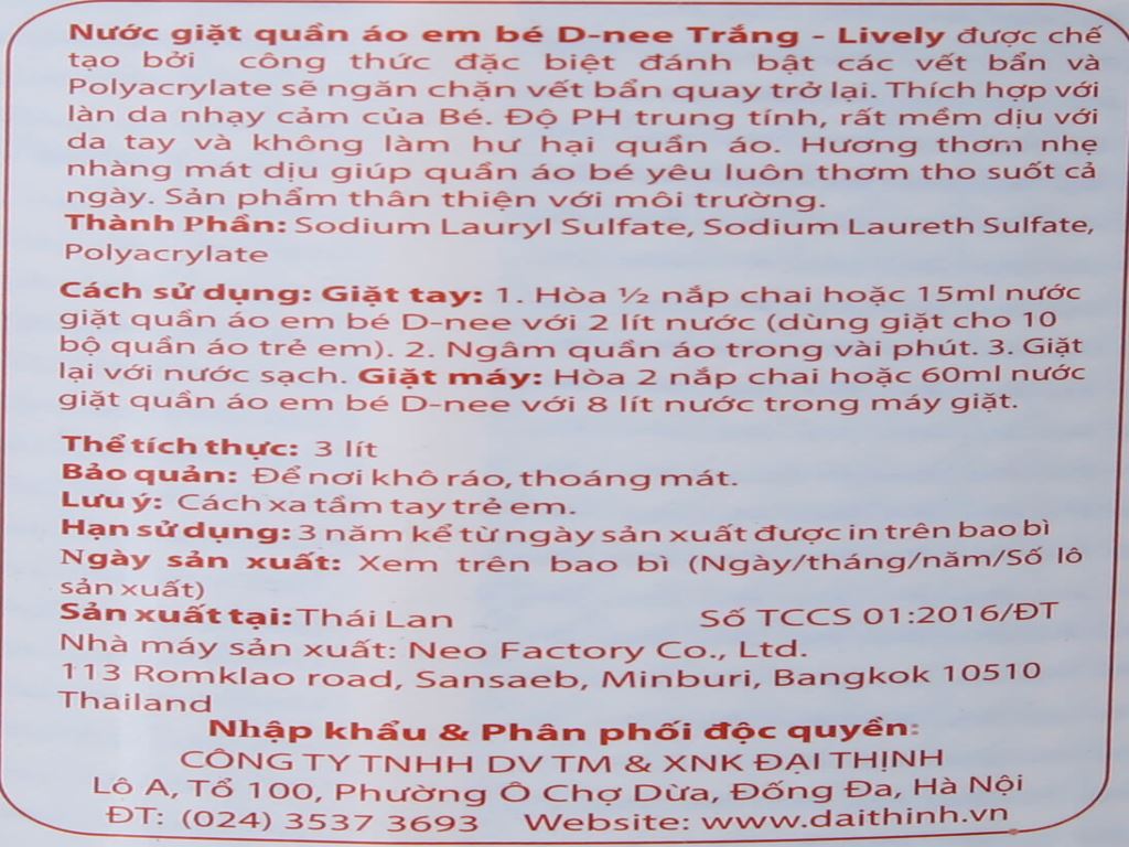 Nước giặt cho bé D-nee Lively trắng hương phấn thơm can 3 lít (bé từ 2 tuổi) 6