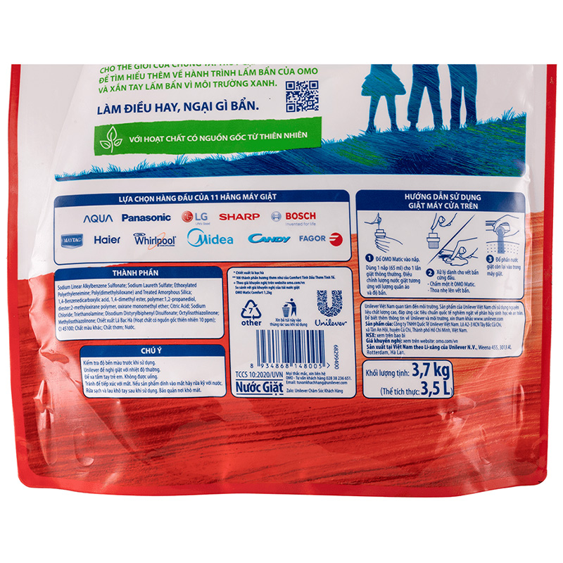 Nước giặt OMO Matic Comfort hương ngọc lan tây, gỗ đàn hương túi 2.8 lít 14