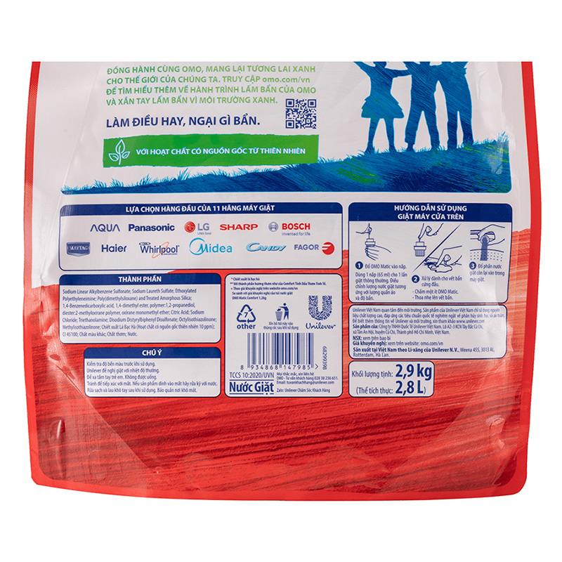 Nước giặt OMO Matic Comfort hương ngọc lan tây, gỗ đàn hương túi 2.8 lít 6