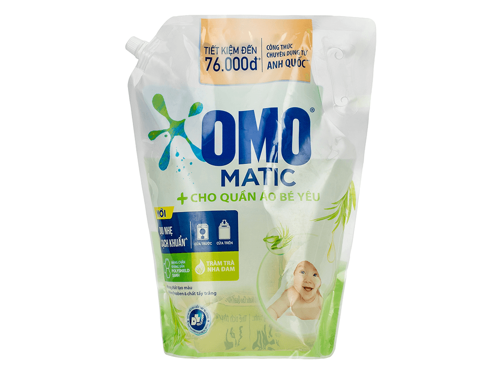 Nước giặt cho bé OMO Matic dịu nhẹ cho quần áo bé yêu với công thức màn chắn kháng bẩn loại bỏ mùi hôi 3.4 lít 7
