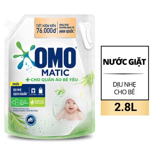 Nước giặt cho bé OMO Matic dịu nhẹ cho quần áo bé yêu với công thức màn chắn kháng bẩn loại bỏ mùi hôi túi 2.8 lít