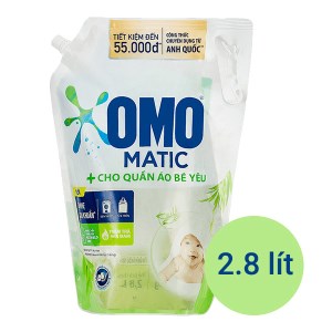 Nước giặt OMO Matic dịu nhẹ cho quần áo bé yêu với công thức màn chắn kháng bẩn loại bỏ mùi hôi 2.8 lít