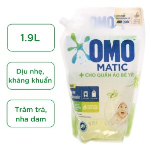 Nước giặt cho bé OMO Matic dịu nhẹ cho quần áo bé yêu với công thức màn chắn kháng bẩn loại bỏ mùi hôi túi 1.9 lít