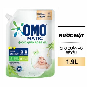 Nước giặt cho bé OMO Matic dịu nhẹ cho quần áo bé yêu với công thức màn chắn kháng bẩn loại bỏ mùi hôi túi 1.9 lít