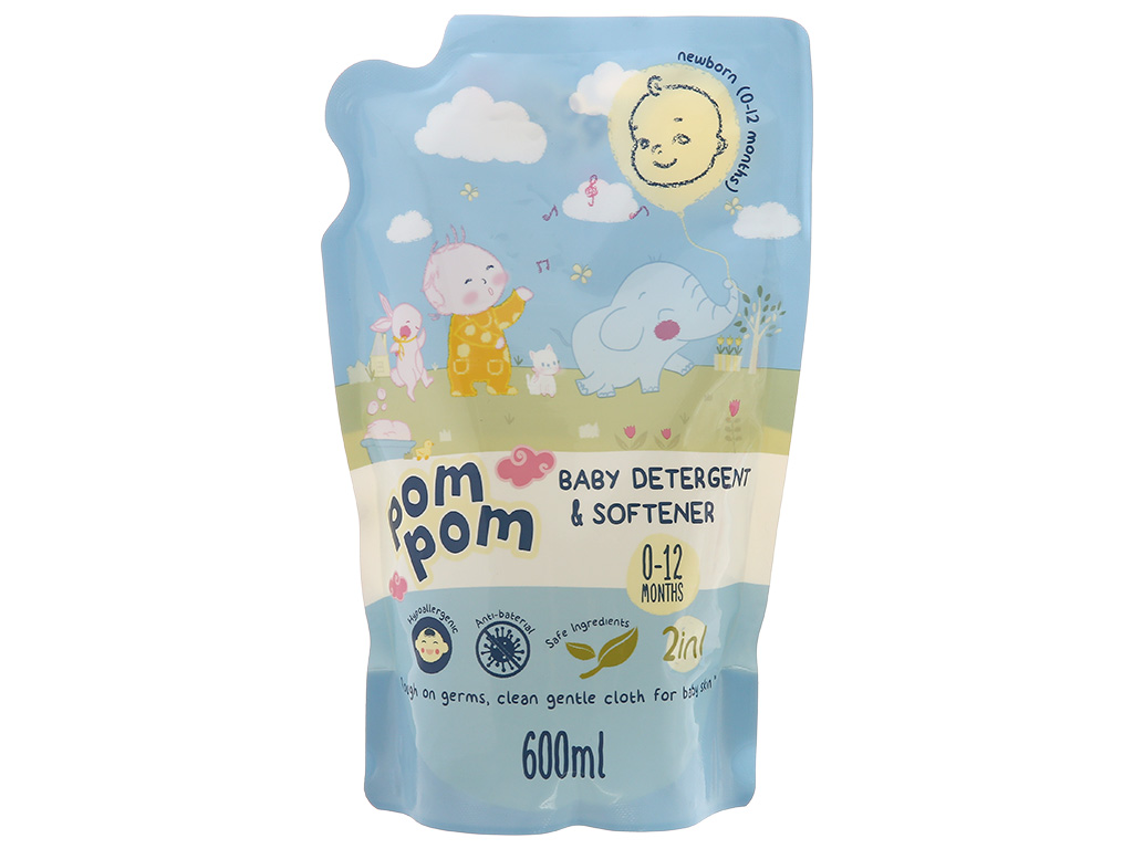 Nước giặt xả Pom Pom cho bé sơ sinh túi 600ml (0-12 tháng) 1