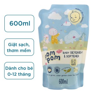 Nước giặt xả Pom Pom cho bé sơ sinh túi 600ml (0-12 tháng)