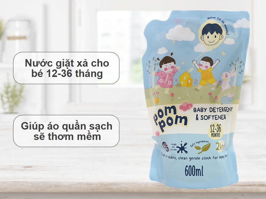 Nước giặt xả Pom Pom cho bé năng động túi 600ml (12-36 tháng) 2